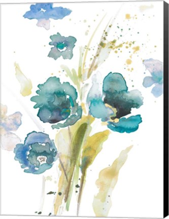 Framed Watercolor Modern Blue Poppies Print