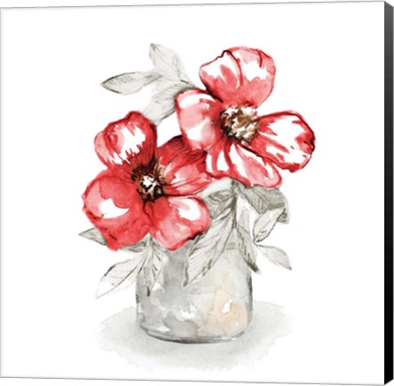 Framed Red Florals In Watering Can II Print