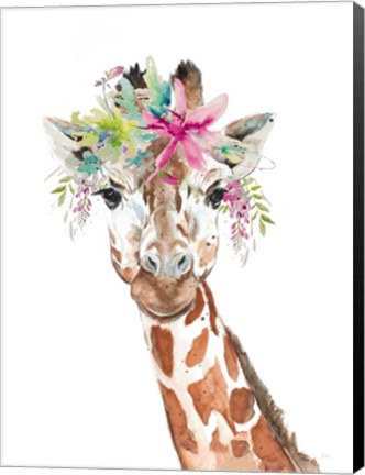 Framed Giraffe With FLoral Crown Print