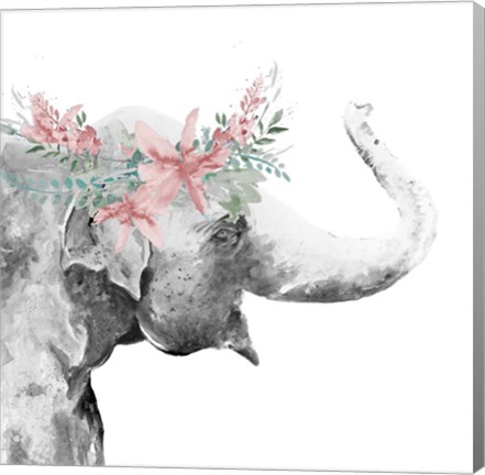 Framed Water Elephant with Flower Crown Square Print