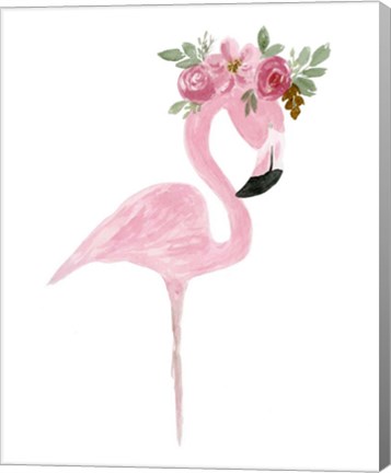 Framed Pink Floral Crown Flamingo Print