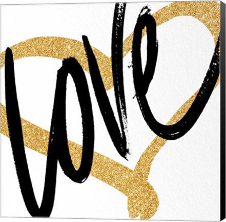 Framed Gold Heart Black Script Love Print