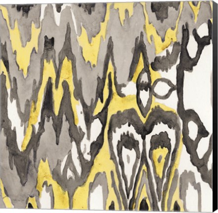Framed Yellow-Gray Ikat 1 Print