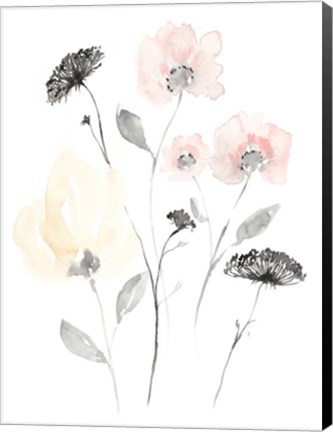 Framed Blush &amp; Black Wildflowers II Print