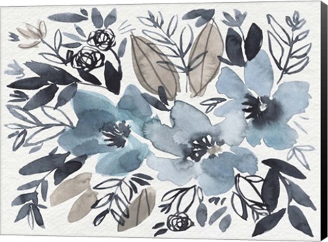 Framed Blue &amp; Paynes Blooms I Print