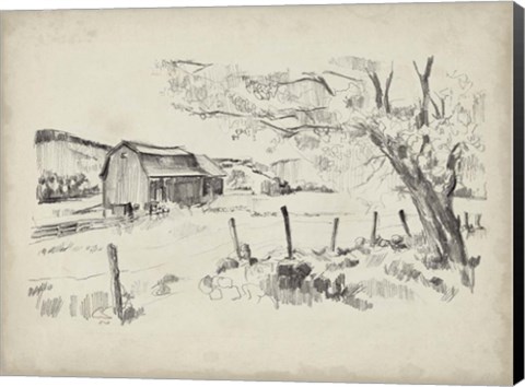 Framed Sketched Barn View II Print