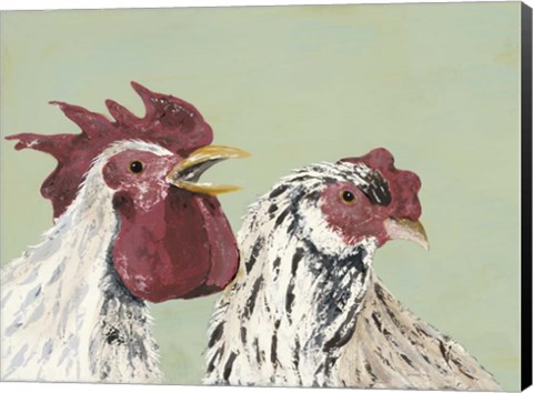 Framed Four Roosters White Chickens Print