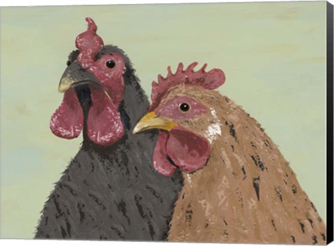 Framed Four Roosters Brown Chickens Print