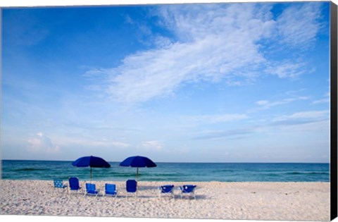 Framed Blue Chairs and Umbrellas Print