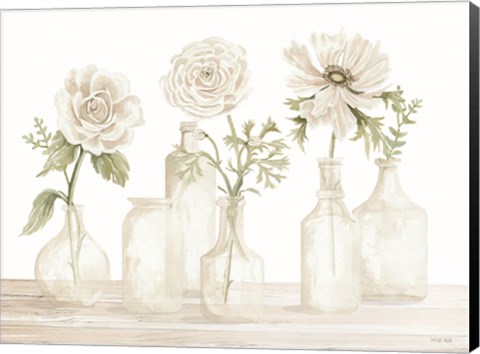 Framed Bottles and Flowers I Print