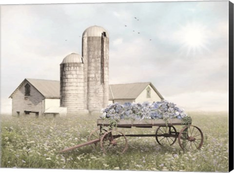 Framed Blue Flower Wagon Print