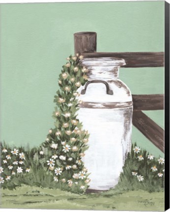 Framed Milk Can With Cascading Flowers Print