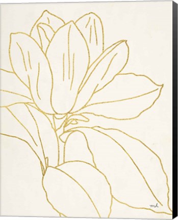 Framed Gold Magnolia Line Drawing v2 Crop Print