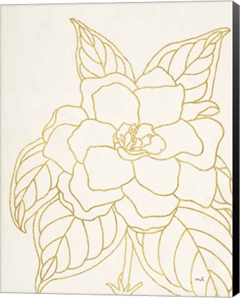 Framed Gold Gardenia Line Drawing Crop Print