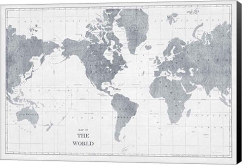 Framed World Map Gray No Words Print