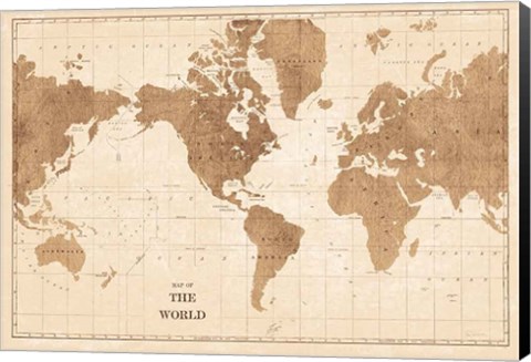 Framed World Map Sepia No Words Print