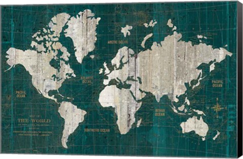 Framed Old World Map Teal Print