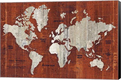 Framed Old World Map Rust Print