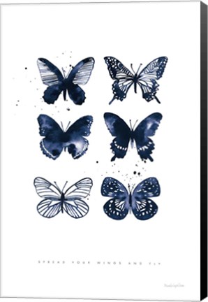 Framed Six Inky Butterflies Blue Print