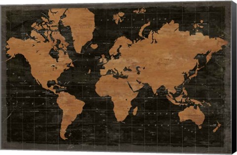 Framed Map of the World Industrial No Words Print