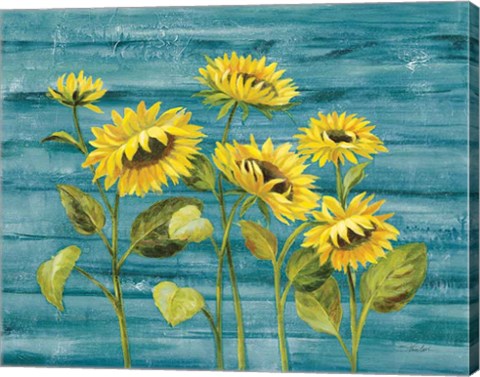 Framed Cottage Sunflowers Teal Print