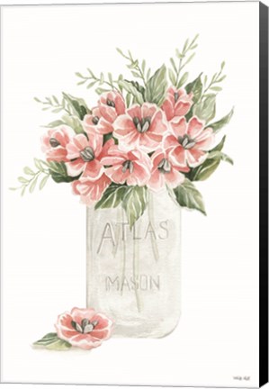 Framed Pink Posies in a Jar Print