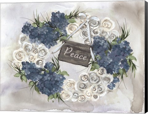 Framed Hydrangea Wreath Blue Print