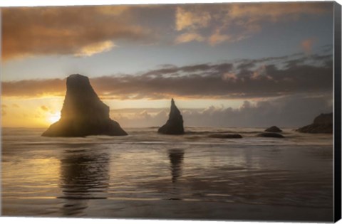 Framed Sunset Sea Stacks Print