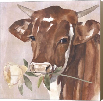 Framed Peony Cow I Print