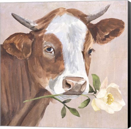 Framed Peony Cow II Print