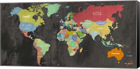 Framed Modern Map of the World  (chalkboard, detail) Print