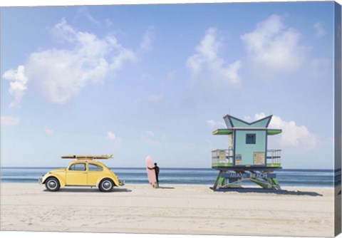 Framed Waiting for the Waves, Miami Beach Print