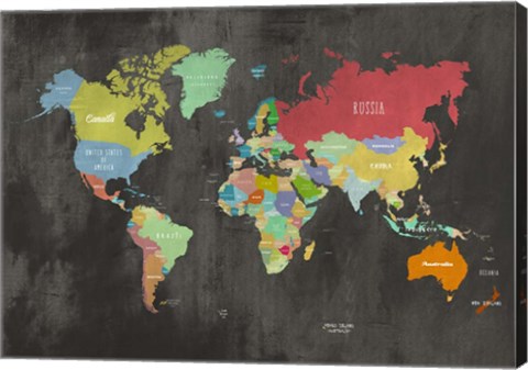 Framed Modern Map of the World (Chalkboard) Print