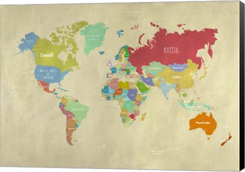 Framed Modern Map of the World Print