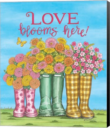 Framed Love Blooms Here Wellies Print