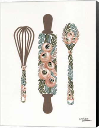 Framed Floral Baking Tools Print