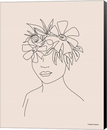 Framed Head Full of Flowers Line Drawing Print