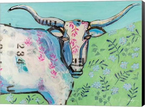 Framed Longhorn in the Field Print