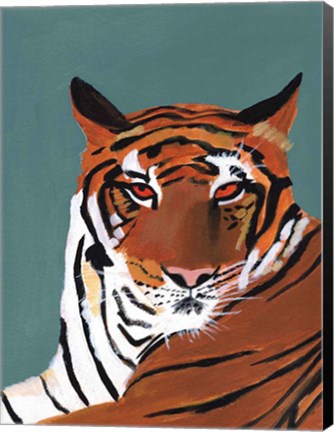 Framed Colorful Tiger on Teal Print