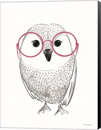 Framed Owl in Pink Glasses Print