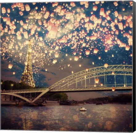 Framed Love Wish Lanterns Over Paris Print