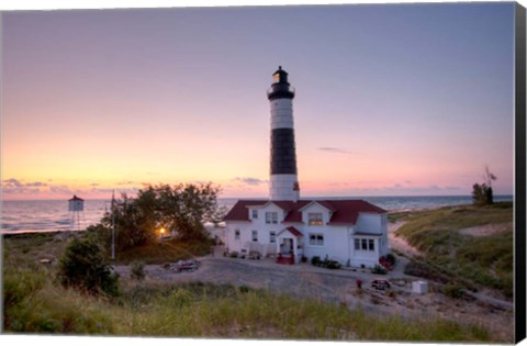 Framed Big Sable Point Lighthouse At Sunset Print