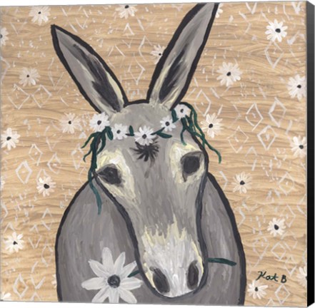 Framed Donkey with Daisies Print