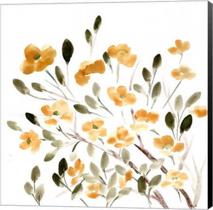 Framed Sketchy Blossoms Yellow Print
