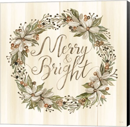 Framed Sage Merry &amp; Bright Wreath Print