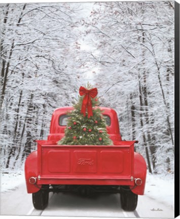 Framed Snowy Drive in a Ford Print