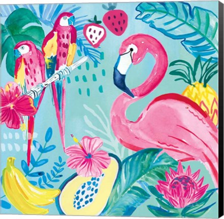 Framed Fruity Flamingos V Print