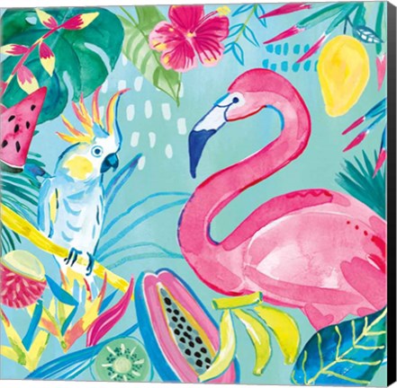 Framed Fruity Flamingos III Print