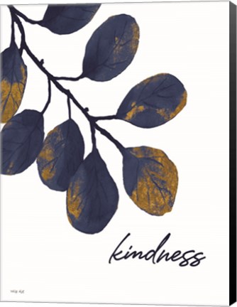 Framed Kindness Navy Gold Leaves Print