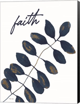 Framed Faith Navy Gold Leaves Print